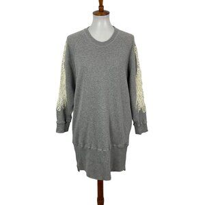 Mihara Yasuhiro Gray Knit Sweater Dress Fringe Sleeve Detail Relaxed Fit 36